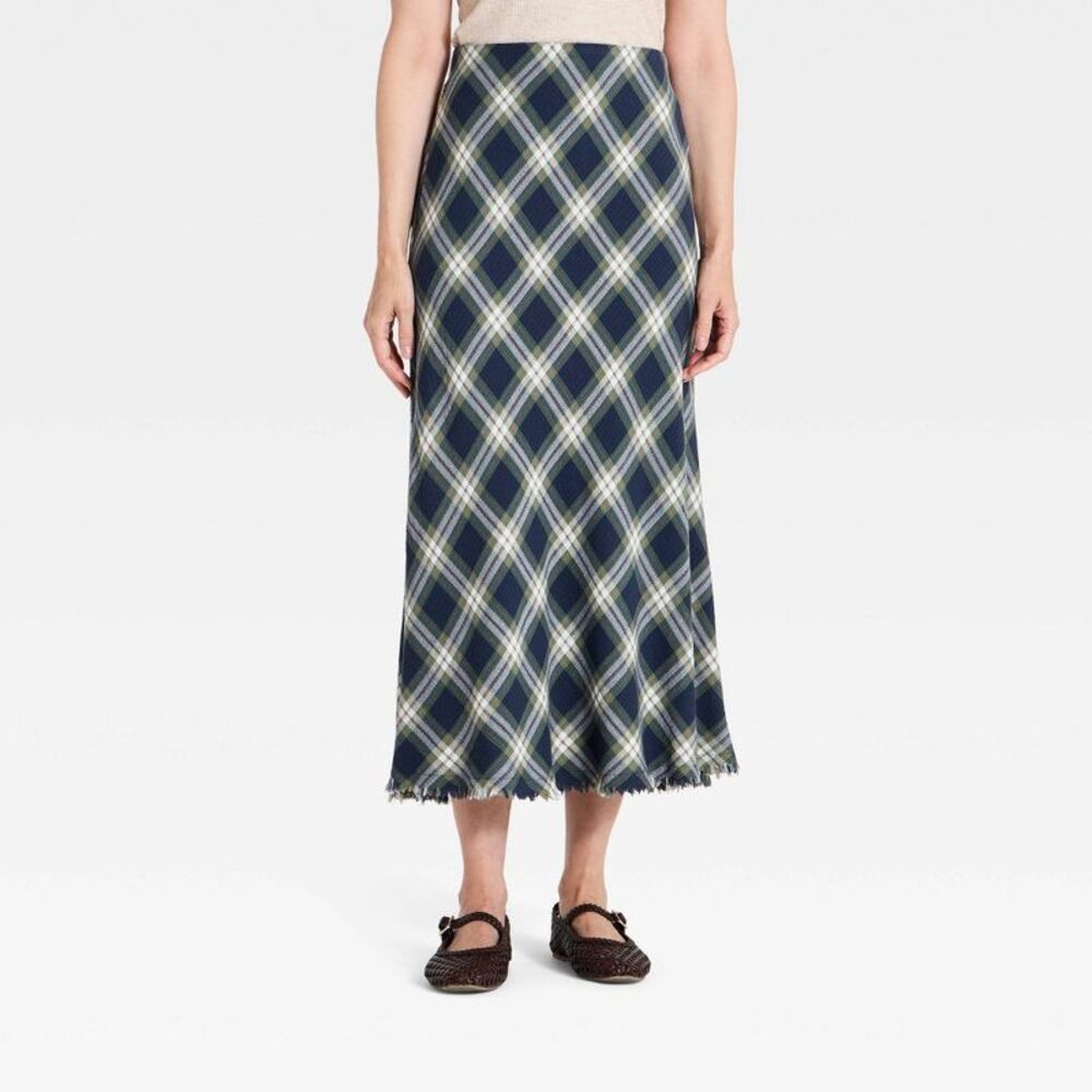 Women's Plaid Midi Skirt - Universal Thread Navy Blue S